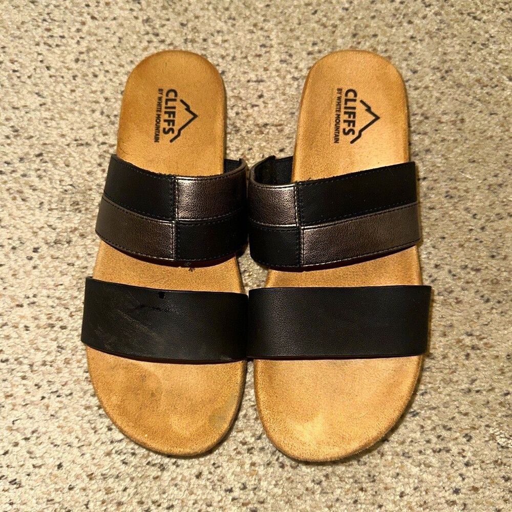 Cliffs by White Mountain Women’s Black Slide Sandals Slip-On Solid Logo 6